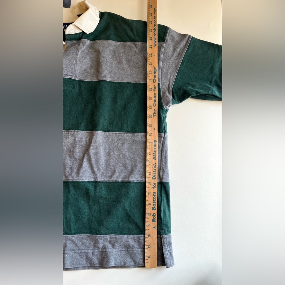 Vintage GAP Men’s Green Gray Striped Rugby Shirt Cream Collar Medium 100% Cotton - Picture 11 of 12